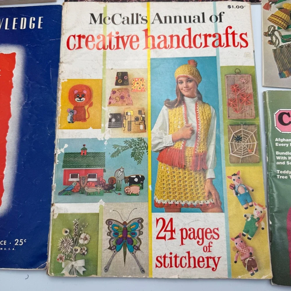 Vintage Knitting Crochet Pattern Book Lot Mon Tricot McCalls Bernat 7 Books